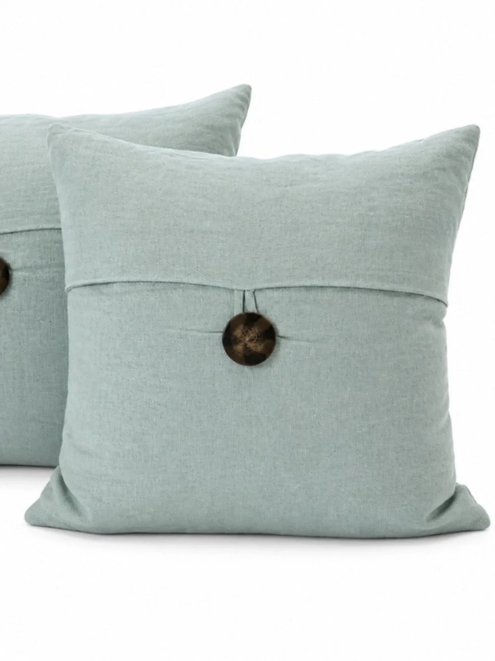 Pottery Barn Pale Aqua Cyan Linen Accent Pillow Cover with Wood Button